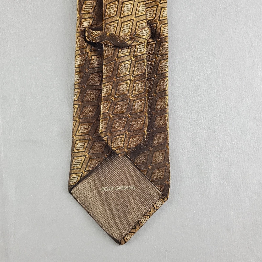 Dolce Gabbana Ties Mens 60 3.75 Gold Geometric Silk Designer Italy Luxury - Picture 5 of 13